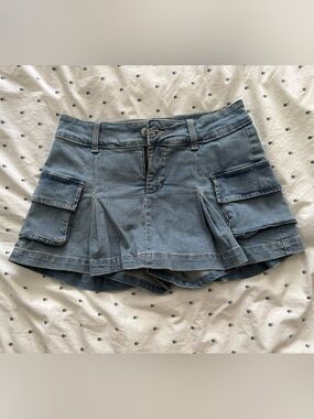 Denim pleated mini skirt